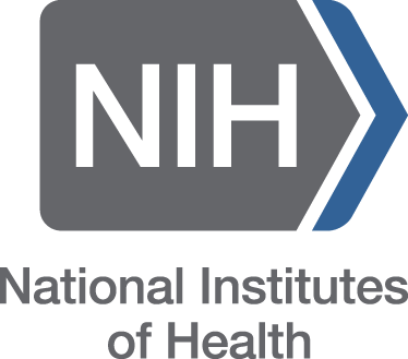 The logo for the National Institutes of Health, a gray-and-blue blocky arrow pointing to the right with cut-outs in the gray, so that the letters "NIH" appear in the negative space
