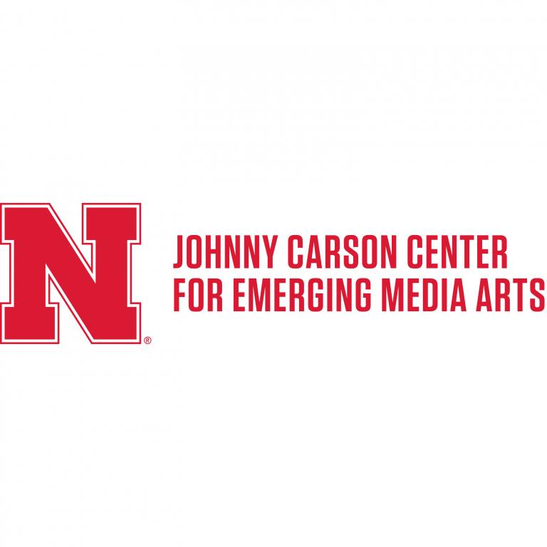 The University of Nebraska-Lincoln logo, a large, red block letter "N." To the right in capital red block letters, the words "Johnny Carson Center for Emerging Media Arts"