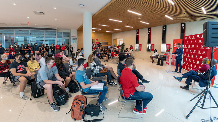 The Nebraska Business community hosted a grand opening of the new Diversity and Inclusion Gathering Space in Howard L. Hawks Hall on Oct. 1. Nicknamed DIGS, it serves as a hub for conversation, inclusive programs and gatherings to help all students feel they belong in the Nebraska Business community.