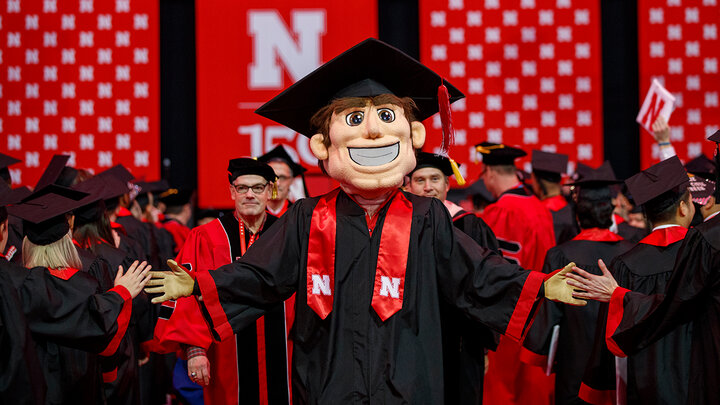 Herbie Husker at commencement