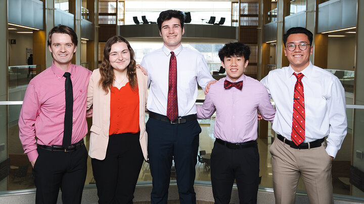 Accounting majors Cole Frye, Morgan Wallinger, Bruno Weiss Salles, Alvan Tran and Alex Nguyen
