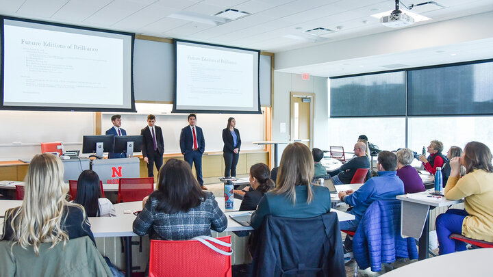 University of Nebraska–Lincoln College of Business Honors Academy students pitch their ideas during a competition in collaboration with Arbor Day Farm.