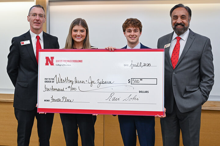 Cadence McCollister (left), advertising and public relations major, and Ella Bowman, marketing major, finished second.