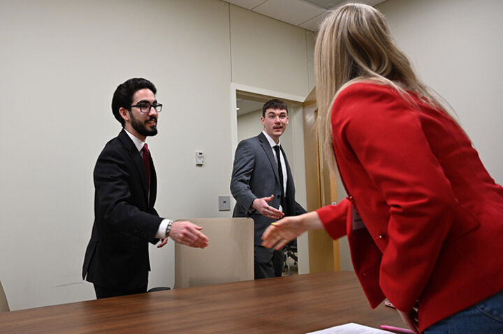 Cadence McCollister (left), advertising and public relations major, and Ella Bowman, marketing major, finished second.