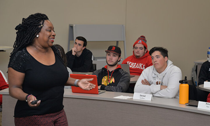 Dr. Karen Kassebaum, director of staff diversity and inclusion at Nebraska, challenged students to have conversations when confronted with language that might negatively impact others.
