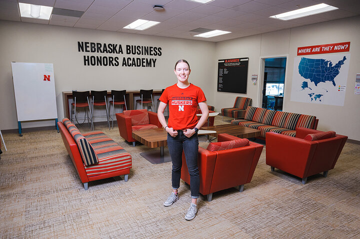 Natalie Karrels standing in the Nebraska Business Honors Academy 