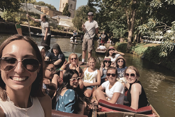 Audrey and friends enjoy punting down the river.