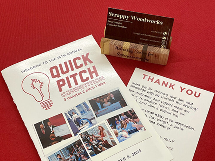 The center contracted student entrepreneur Seth Wright of Scrappy Woodworks to make gifts for the 50 volunteer judges and room marshals who helped make the event possible.