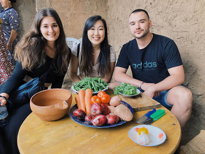 Ariel, Jessica and AJ prepare to make Tajine in the Atlas Mountains.