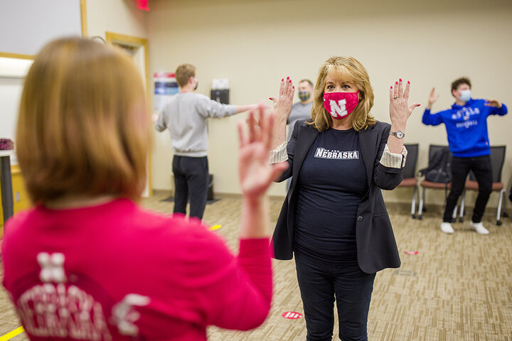 Julie Uribe, lecturer at the Johnny Carson School of Theater and Film, took students through unique improvisational exercises, often using full-body movement or short scenes created on the spot.
