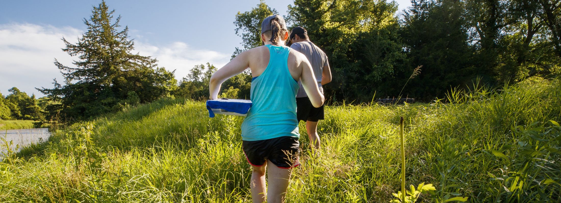 People walking in a field