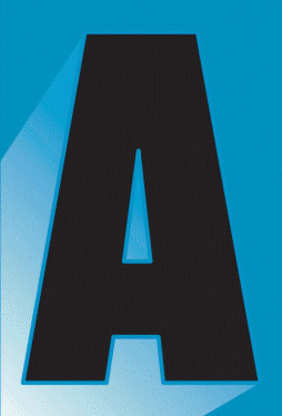 Bold, black letter "A" on a light blue background