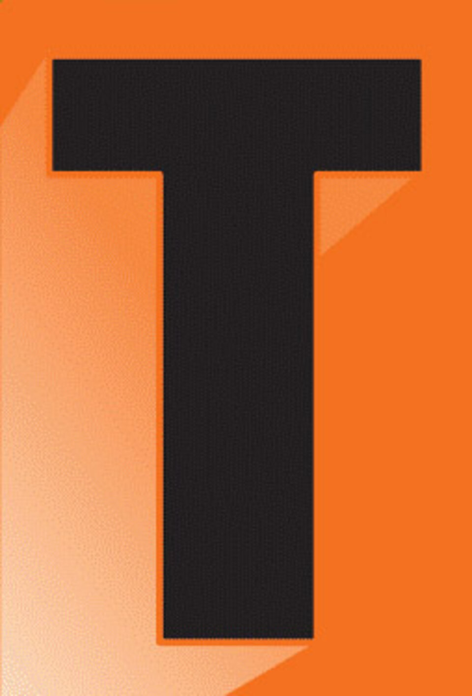 Bold, black letter "T" on an orange background