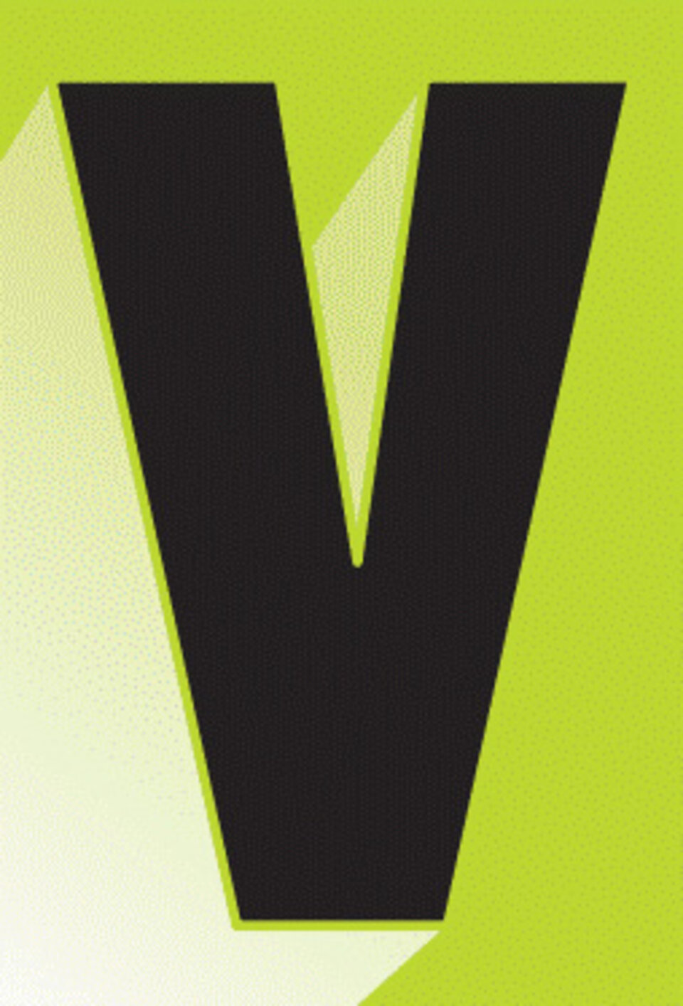 Bold, black letter "V" on a lime green background