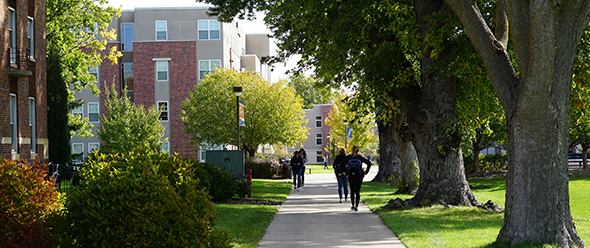 Picturesque image of campus landscaping.