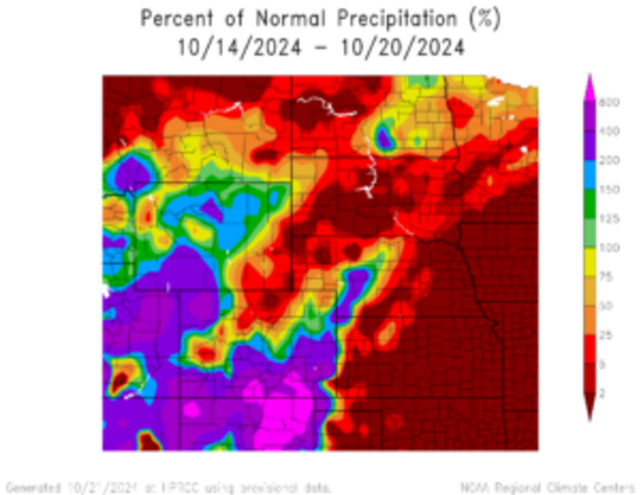 Departure from 1991-2020 normal precipitation in the High Plains Region