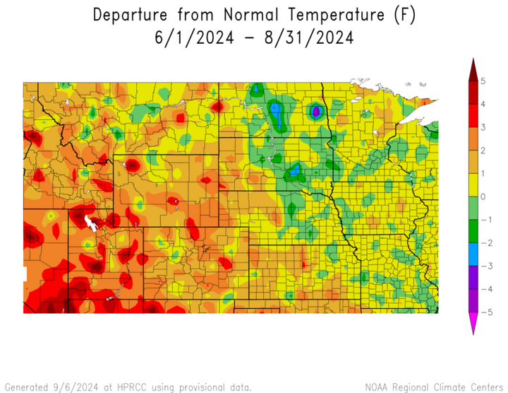 Departure from 1991-2020 normal temperature in the High Plains Region