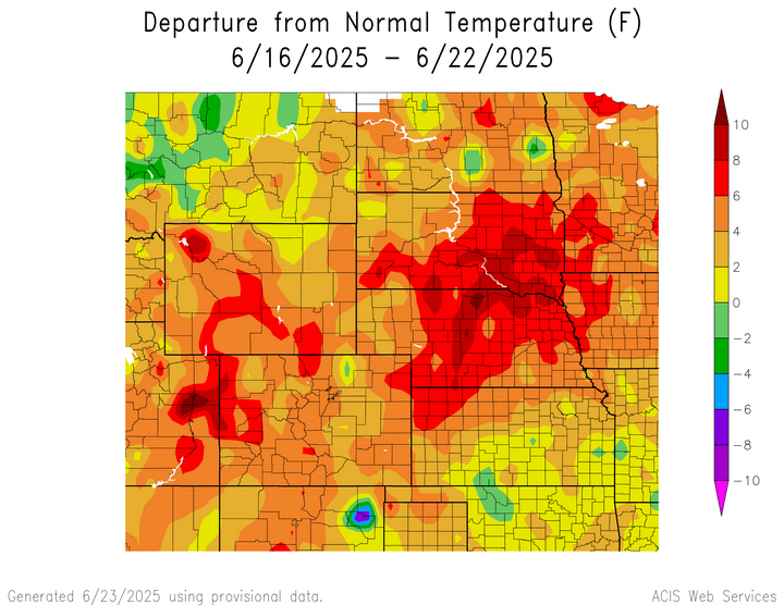 Departure from 1991-2020 normal average maximum temperature in the High Plains Region
