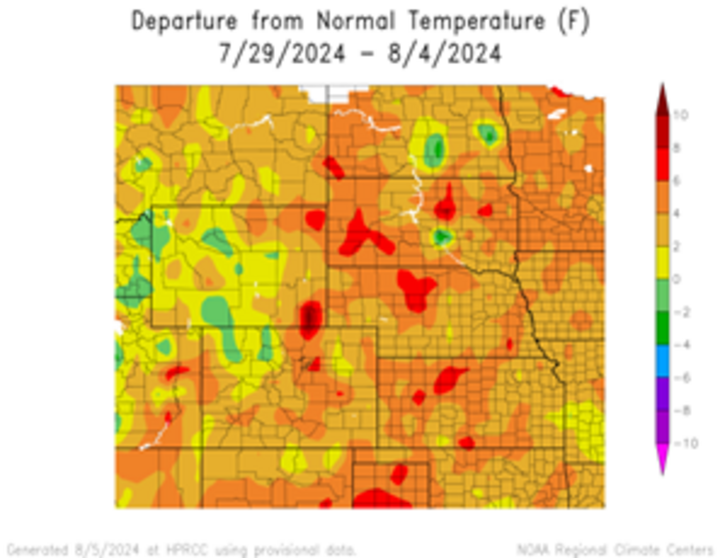 Departure from 1991-2020 normal temperature in the High Plains Region