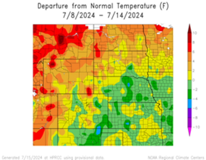 Departure from 1991-2020 normal temperature in the High Plains Region