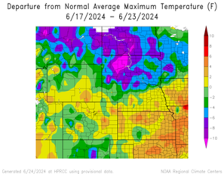 Departure from 1991-2020 normal average maximum temperature in the High Plains Region