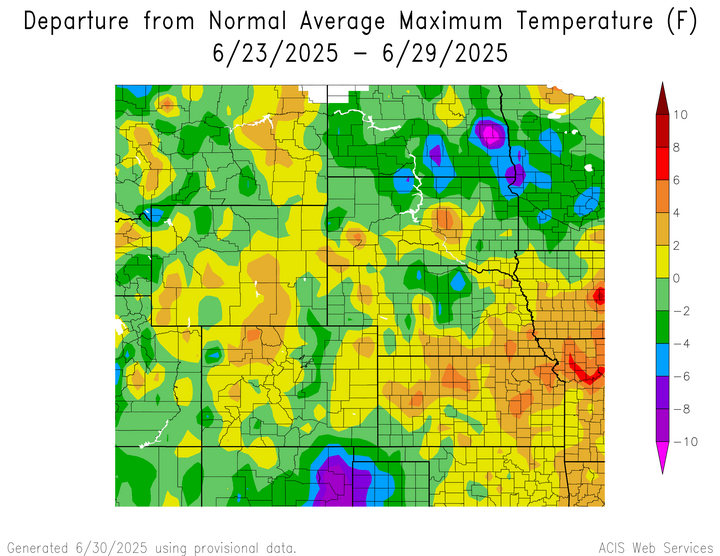 Departure from 1991-2020 normal average maximum temperature in the High Plains Region