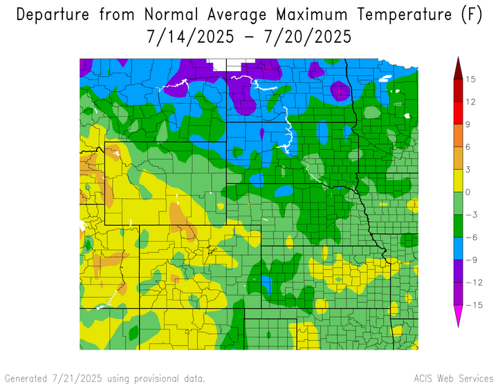 Departure from 1991-2020 normal average maximum temperature in the High Plains Region