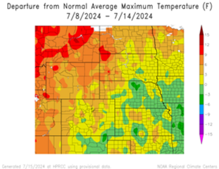 Departure from 1991-2020 normal average maximum temperature in the High Plains Region