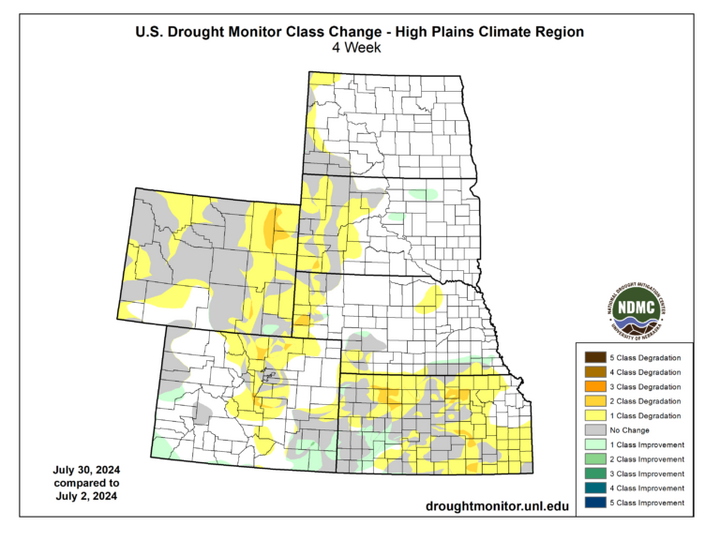 Drought class change for the High Plains region