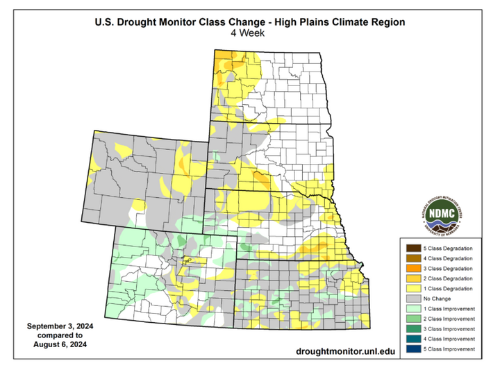 Drought class change for the High Plains region