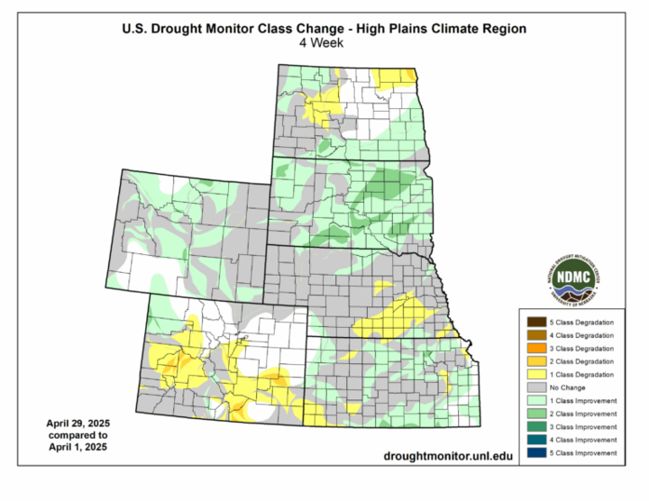 Drought class change for the High Plains region