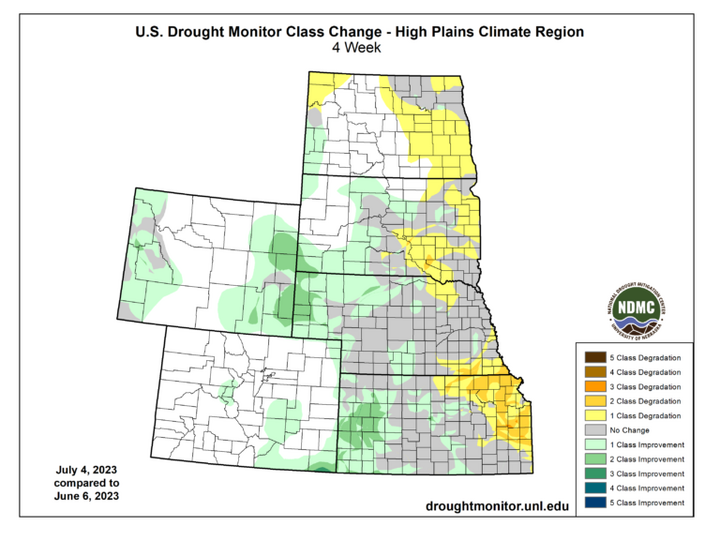 Drought class change for the High Plains region