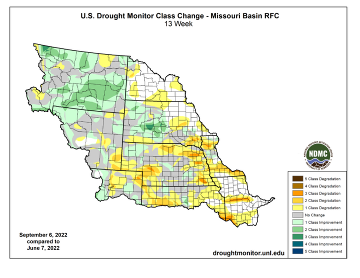 Drought class change for Missouri River Basin