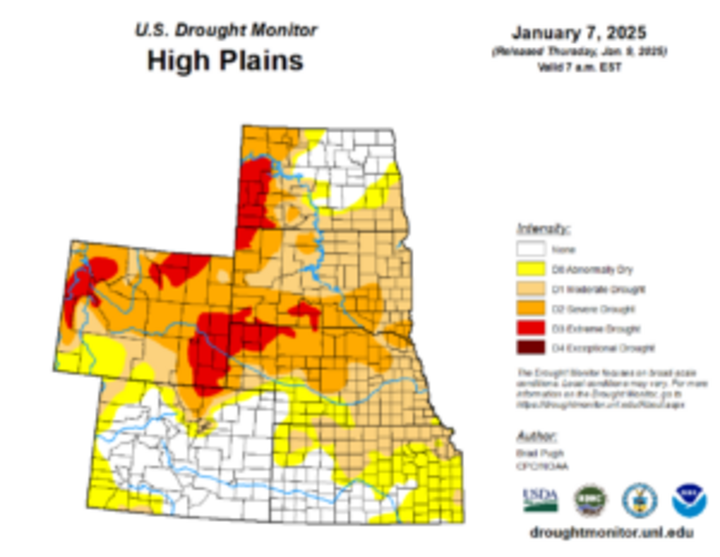 Map of the High Plains region showing the drought index 