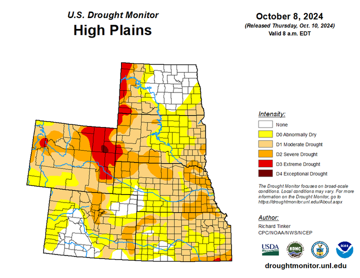 Map of the High Plains region showing the drought index 