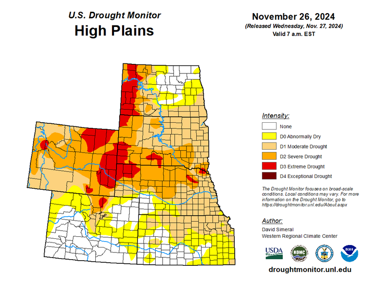 Map of the High Plains region showing the drought index 