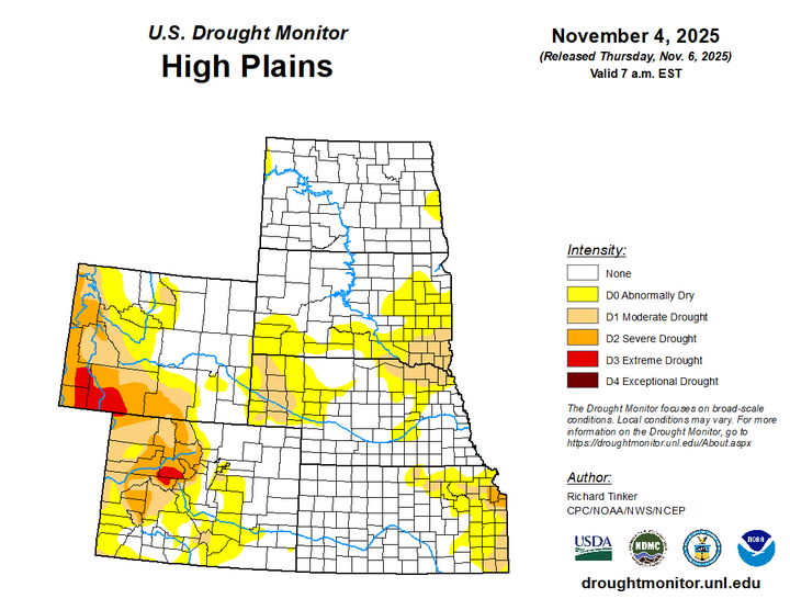 Map of the High Plains region showing the drought index 