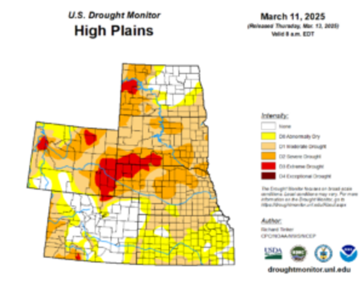 Map of the High Plains region showing the drought index 