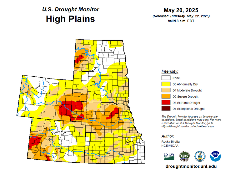 Map of the High Plains region showing the drought index 