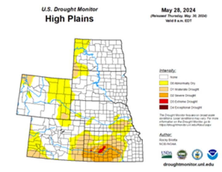 Map of the High Plains region showing the drought index 