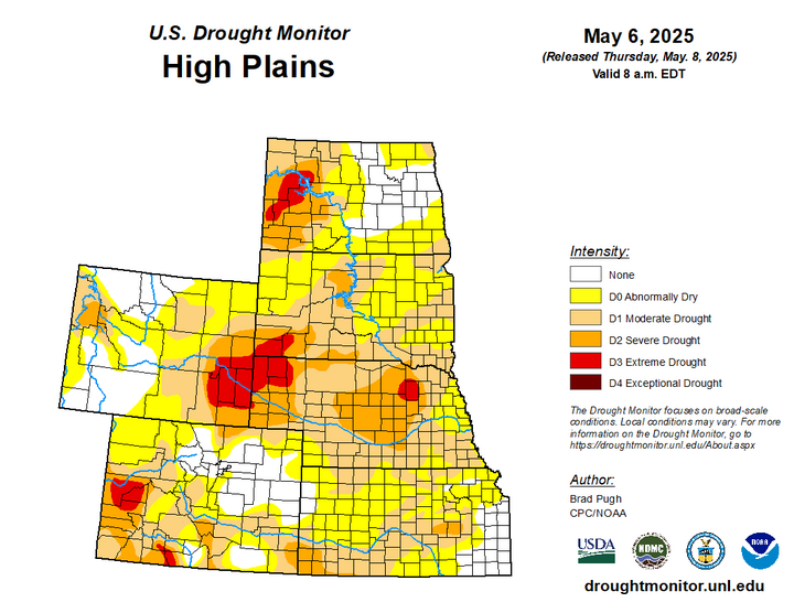 Map of the High Plains region showing the drought index 
