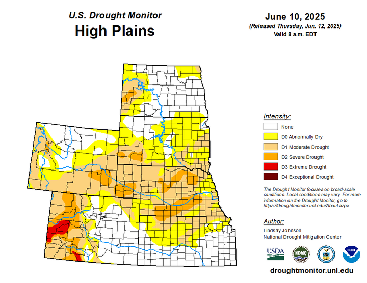 Map of the High Plains region showing the drought index 