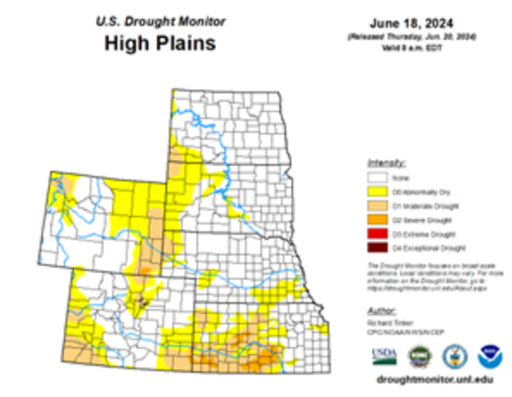 Map of the High Plains region showing the drought index 