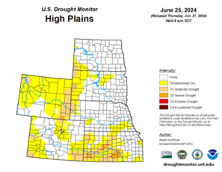 Map of the High Plains region showing the drought index 