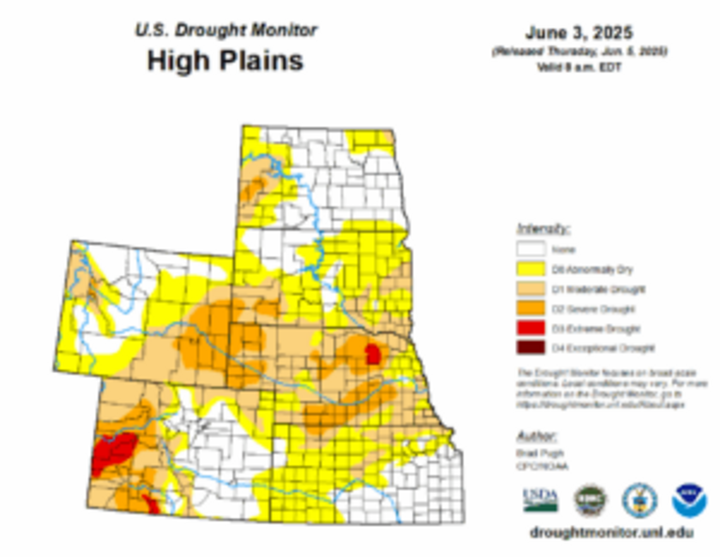 Map of the High Plains region showing the drought index 