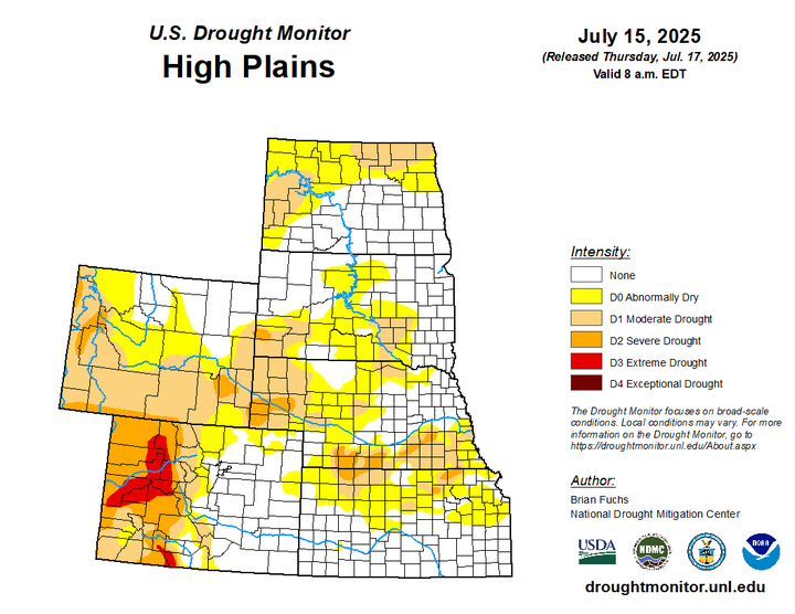 Map of the High Plains region showing the drought index 