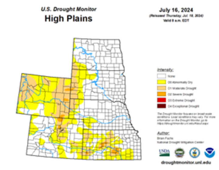 Map of the High Plains region showing the drought index 