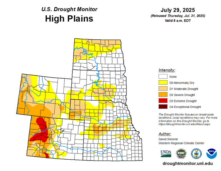 Map of the High Plains region showing the drought index 