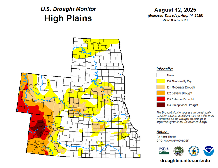 Map of the High Plains region showing the drought index 