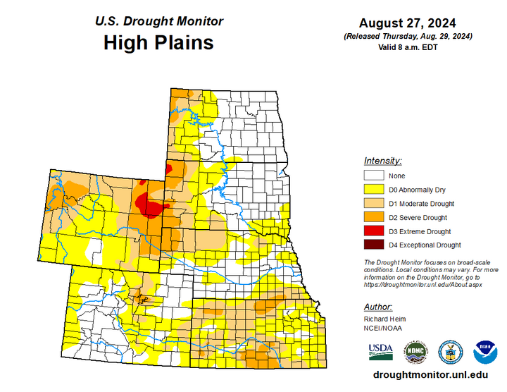 Map of the High Plains region showing the drought index 